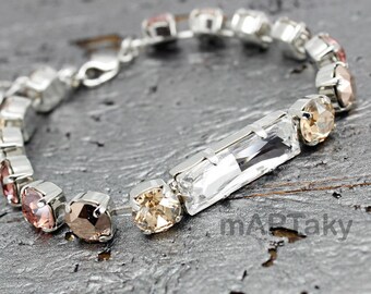 Blush Pink Bracelet, Swarovski Bracelet, Powder Rose Tennis Bracelet, Rhinestone Bracelet, Adjustable Bracelet, Bridesmaids, Bridal Wedding