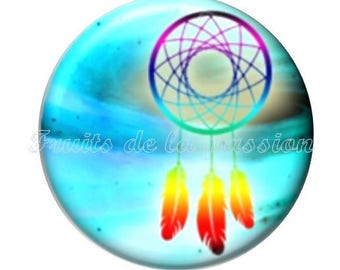 1 cabochon 30mm vintage, round glass, dream catcher, blue