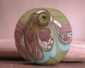 Lampwork Focal Bead, Lampwork Art Glass, Olive Green Lavender Blue, Divine Spark Designs, SRA