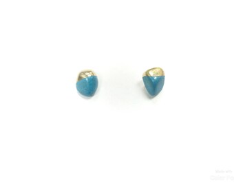 Blue Magnesite Gold Dipped Sterling Silver Stud Earrings