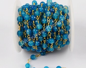 5m Of One Strand,Beaded Chains,Handmade Craft Supply,Gold/Silver Plated Chains,Blue Quartz Beaded Chains,Jewelry Finding,BC074