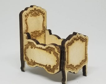 1/24 scale Miniature Dollhouse crib with lovely detailed engraving unfinished