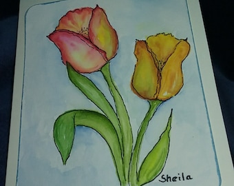 Tulips watercolor note card 5x7