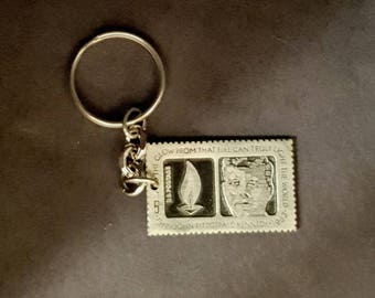 JFK Pewter Postal Stamp Keychain