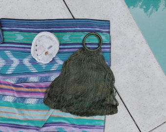Vintage woven green jute market bag | vintage jute bag | vintage woven bag | woven straw bag | boho bag