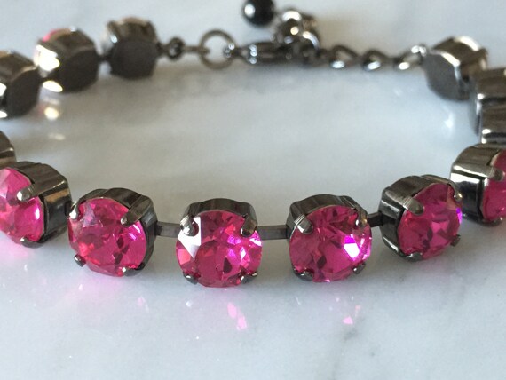 Fuchsia Swarovski Crystal Bracelet, Gunmetal