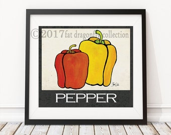 Peppers Vegetable art print. Garden Peppers decor. Kitchen wall art. Garden Veggies poster. Organic Veggies print for home. Shanni Welsh