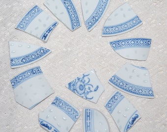 Blue and white plate pieces - 12 pieces - mosaic supplies