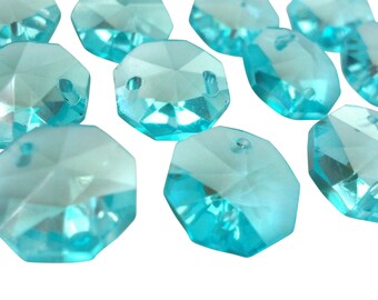 25 Light Aqua 14mm Octagons Chandelier Crystal Beads Antique Green