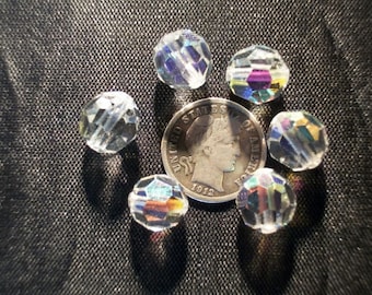 Czech Vintage Glass Beads Crystal AB 10mm - 6 Pieces