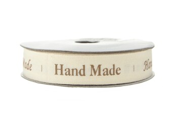 Brown Hand Made Print Cotton Ribbon, 5/8-Inch, 10 Yards