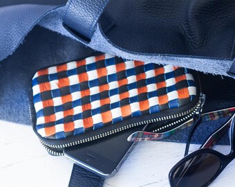 Handwoven black zipper pouch, coin purse zipper phone case money bag iphone 7 case credit card zip purse handbag - The Antheia Zipper pouch