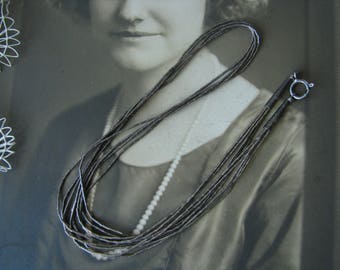 Vintage Liquid Silver Sterling Multi Strand Bead Necklace, 5 Strand Liquid Silver Necklace, Southwestern Necklace