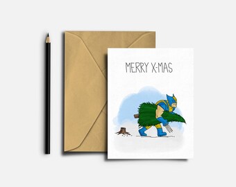 X-Men Christmas Card, X-Men Holiday Card, Wolverine Christmas Card, Wolverine Holiday Card, Funny Card, Humorous Card