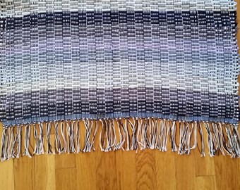 Rag Rug Runner Blue Ombre Vintage Woven Rag Rug 58 1/2" x 27" Handmade Woven Rag Rug