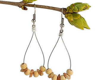 Sunstone dangle earrings, handmade gemstone jewelry, ethnic organic earring drop hoop earring ethnic sunstone jewelry gemstone earring waina