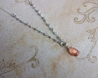 Oregon Sunstone Pendant with Labradorite Sterling Silver Chain Sunstone and Labradorite Necklace with Sterling Silver Unique Sunstone N0669