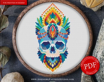 Mandala Skull Cross Stitch Pattern for Instant Download *P186 | Lovely Cross Stitch| Room Decor| Needlecraft Pattern| Easy Cross Stitch