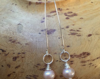Champagne Pearl, Wire Wrapped, Dangle, Earrings