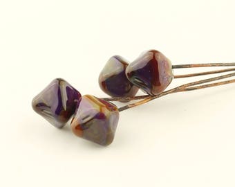 Lampwork Headpins, Glass Bead Head Pins on Antique Copper Wire, Blue, Purple, Green