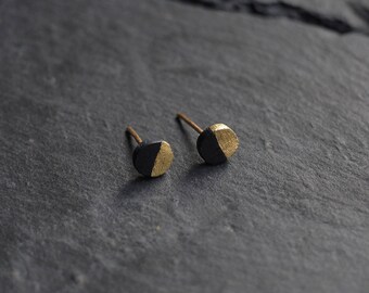 Minimal Black & Gold Round Stud Earrings