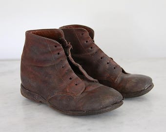 Antique French Handmade Childs Leather Shoe Boots, Parisian Boots, Jeanne D'arc Living French Nordic Home Decor