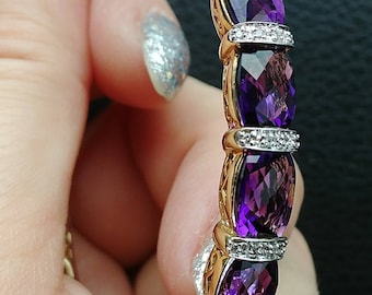 14k Gold Diamond Amethyst Bangle Bracelet