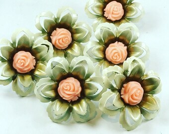 Vintage Metal White Rose Curtain Pins