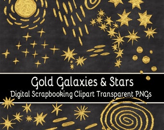 Gold Painted Galaxies and Stars Clipart