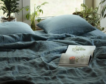 Blue linen Duvet Cover, Linen quilt cover,Linen Duvet Cover,Pure Linen Bedding,Custom Size Duvet Cover,Linen doona cover,Blue Bed Linen