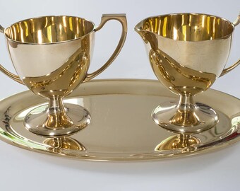 Vintage Dirilyte Holloware Creamer, Open Sugar and Tray Set
