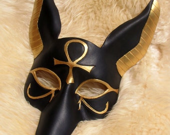 Anubis Mask - Egyptian Leather Mask in Jet Black - Masquerade Mask, Jackal Mask, Festival Mask, Mardi Gras Mask, New Years Eve Mask