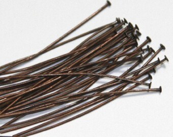 100 Antiqued Copper headpin 2inch long - 22 gauge