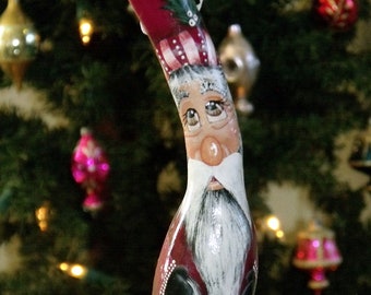 Hand Painted 8" Red Santa Gourd Ornament - Original Design - Folk Art Santa - Primitive Santa - Gourd Ornament - Tree Decor - Home Decor