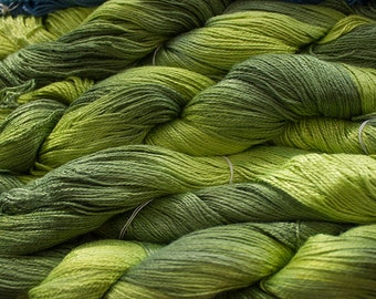 Fine Bamboo, Hand Painted yarn, 300yds - Lime Tonal