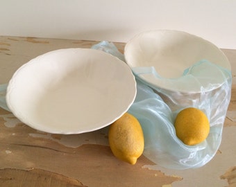 Set of 2 Vintage Scalloped Ironstone Vegetable Bowls