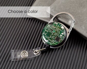 Recycled Circuit Board Retractable Badge Holder, Badge Reel, Geeky Office Gift, Engineer Gift, Wearable Technology, Science Gift, Geek Chic