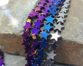 Titanium Haematite Gemstone Star Beads 6 mm / Purple Blue Silver Haematite Beads / Mystic Hematite star 6mm / Magic Star Beads / 5 beads