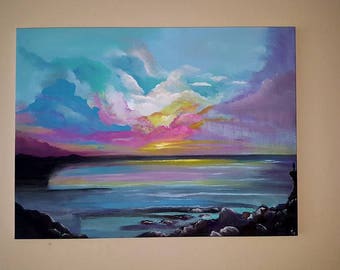 Pink Clouds Original by Lizy J Campbell wall art oil painting 18x24 wrapped canvas ready to hang!