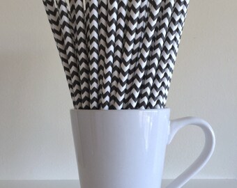 Black Chevron Paper Straws Party Supplies Party Decor Bar Cart Cake Pop Sticks Mason Jar Straws Party Graduation