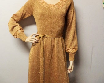 Vintage 60's -70's Wenjilli Lurex Metallic knit Maxi Dress Sz Small