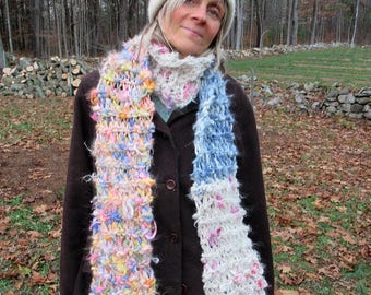 rustic hand knit long soft warm winter alpaca art yarn oversize gypsy boho cozy scarf - country girl scarf