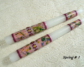 Splattered spring, beeswax motif taper candles ( four different styles )