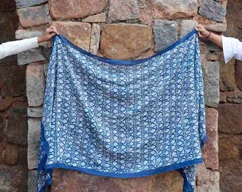 indigo block print scarf navy blue scarf, hand dyed, block printed, wholesale scarf, Cotton/Silk, women, Fashion, Accessories - jaali