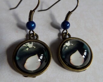 Small pirate Hat Lyly bronze antique blue pearl earrings