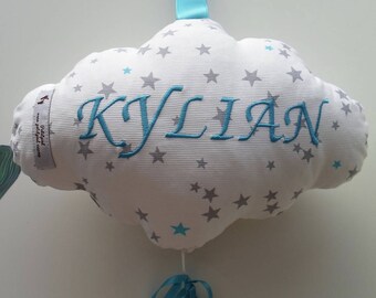 Cloud mobile with custom built-in music box.