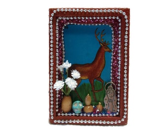 Mexican Loteria, Mexican Wood Nicho, Deer Buck Decor, Mexican Folk Art, Mexican Card, Loteria Nicho, Loteria Card, Mexican Kitsch