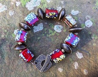Red Cube Lampwork Bead Bracelet
