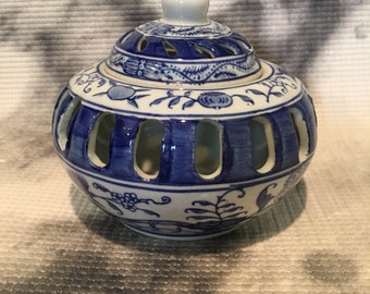 Blue and White Jar with Lid