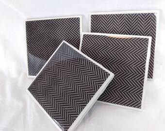 Modern Minimalist Black-and-White Modge Podge Scrapbook Paper Handmade Ceramic Tile Coasters - Waterproof and Heat-resistant